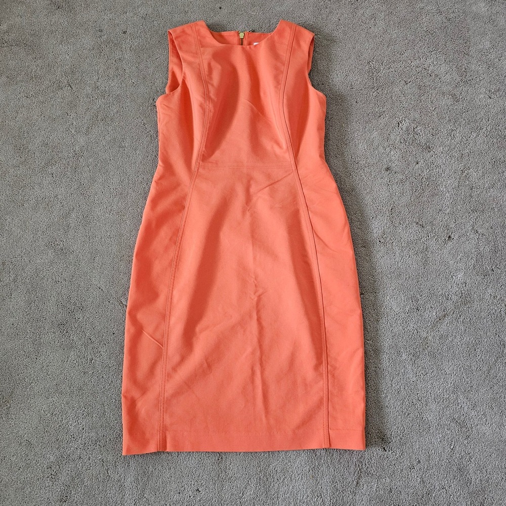 Calvin Klein Sheath Dress Womens 8 Orange Sleeveless Workwear Classic